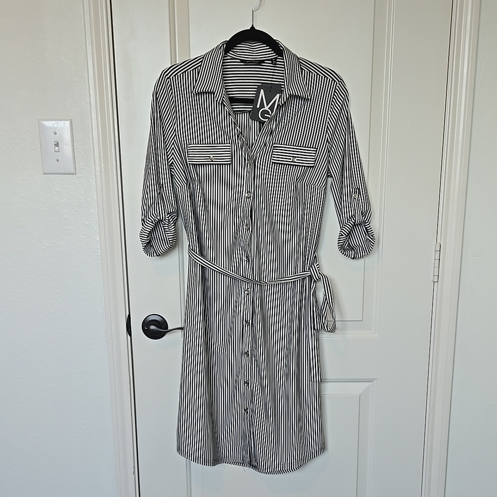 Black and White Striped Shirt Dress